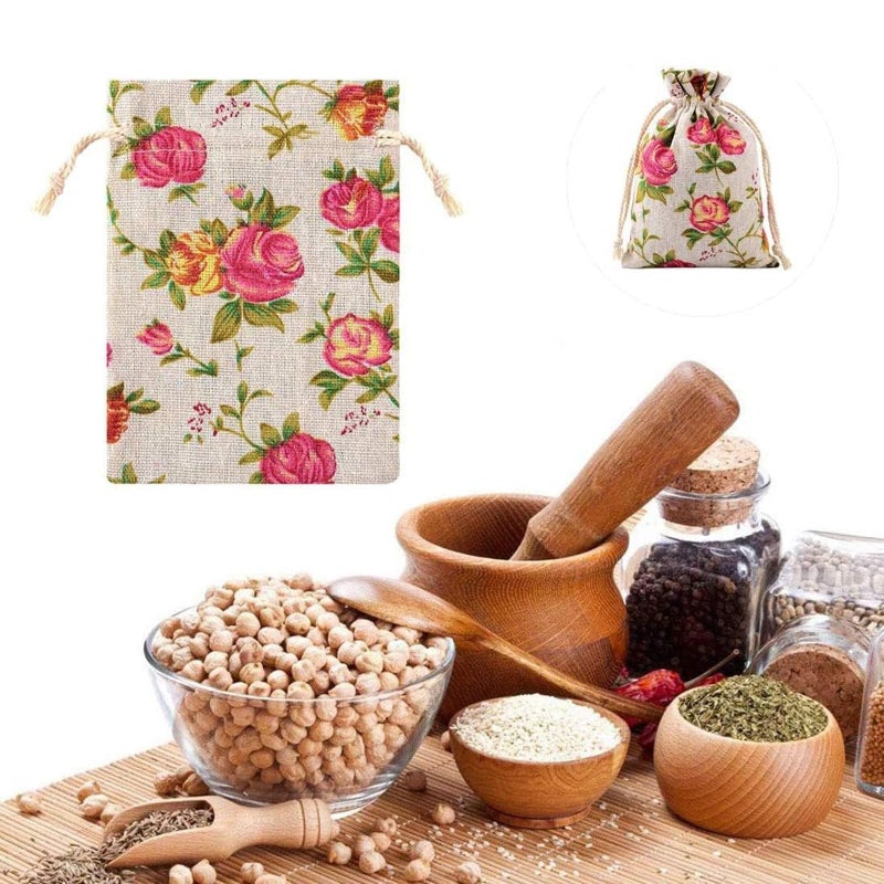 Aulufft 50 pcs Rose Drawstring Bags, 3.9"x5.5" Burlap Rose Flower Pouch Bags Linen Gift Jewelry Pouches for Wedding Birthday Party Jewelry Pouch - Image 4